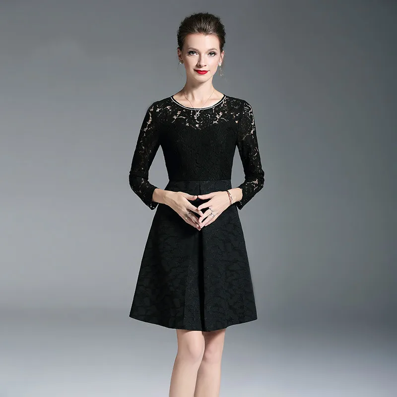 Plus Size Black Dress M XXL 2018 Autumn New Women's Long sleeved Dress