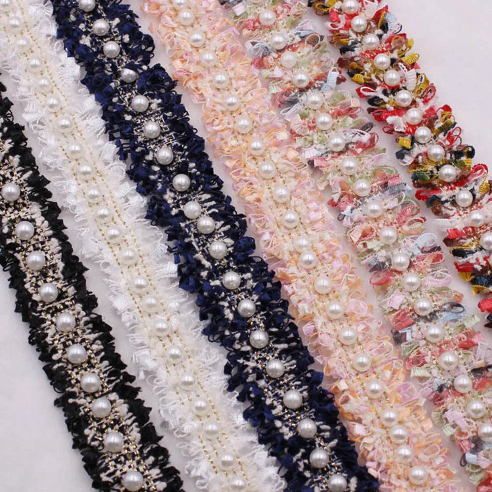 

1 yard Handmade DIY Costume Dress Sewing Supplies Craft Vintage Nylon Gold Pearl Beaded Embroidered Lace Trim Ribbon Fabric