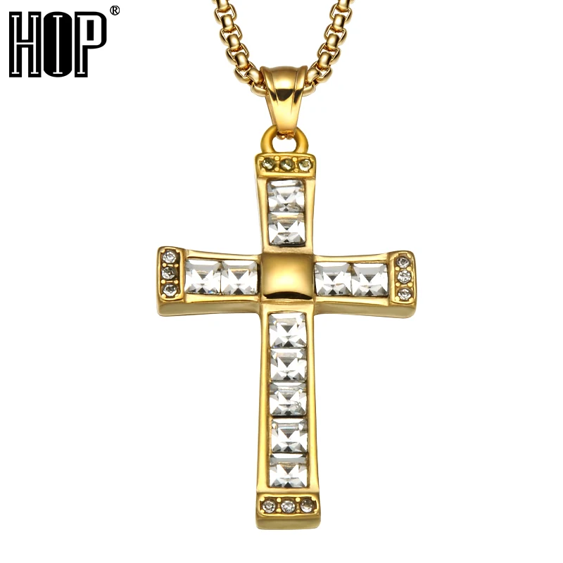 

HIP Hop Bling Ice Out Cross Necklace Stainless Steel Cubic Zirconia Necklaces Pendants for Men Women Jewelry Gold Silver Color