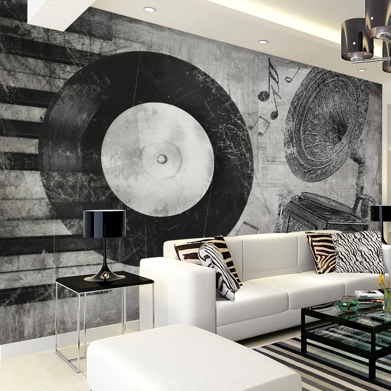 Us 13 55 30 Off Custom 3d Mural Black White Music Instrument Wallpaper Living Room Bedroom Music Studio Dining Room Backdrop Cd Wallpaper Mural In