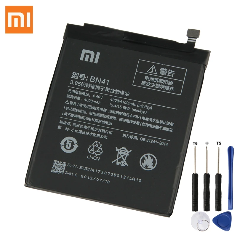 

Original Replacement Battery For xiaomi Redmi Note 4 Hongmi Note4 Pro Redrice Note 4 Note 4X High-end Version BN41 4100mAh