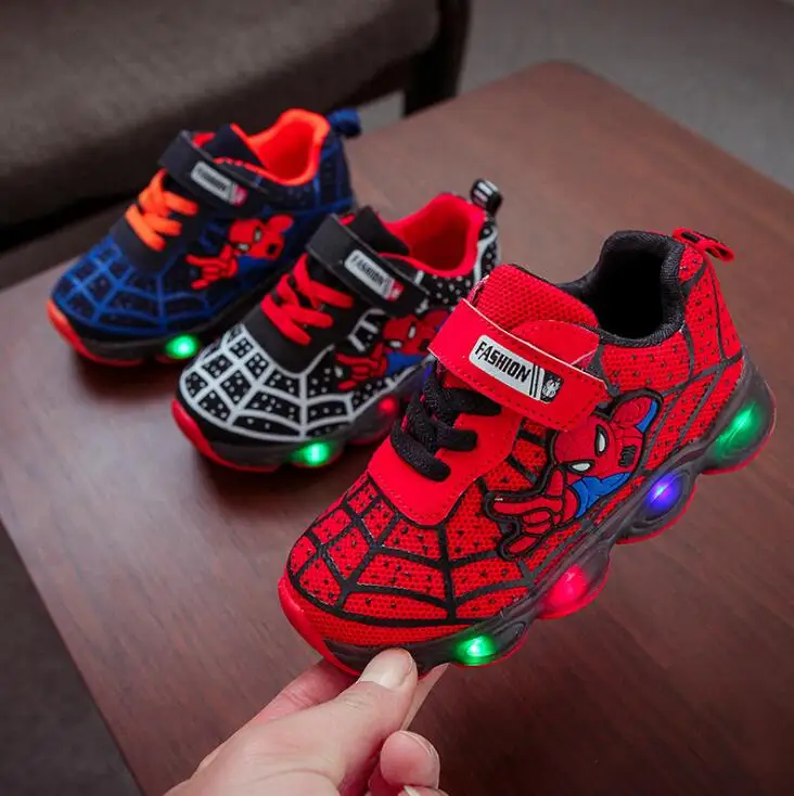 

Kids Led Shoes Spider-Man led luminous Kids Boys Sneakers Children Glowing Shoes tennis infant Baby Boys Shoe With Light