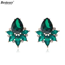 Bestessy, новинка, овальные серьги-гвоздики с кристаллами в виде цветов для женщин, большие массивные цветочные серьги с кристаллами, свадебные ювелирные изделия, вечерние серьги, подарок