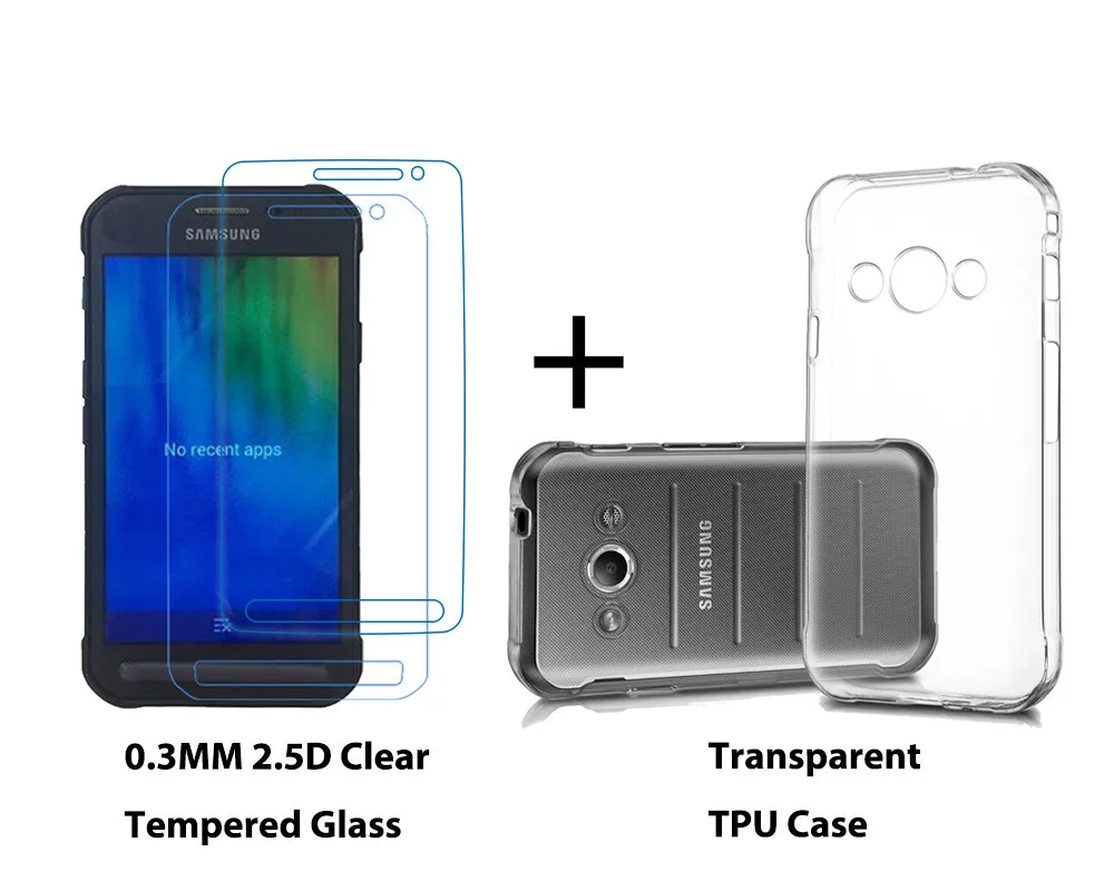 

For Samsung Galaxy Xcover 3 G388F / Xcover4 G390F Soft Silicone TPU Back Cover Case 0.3mm 2.5D Tempered Glass Screen Protector