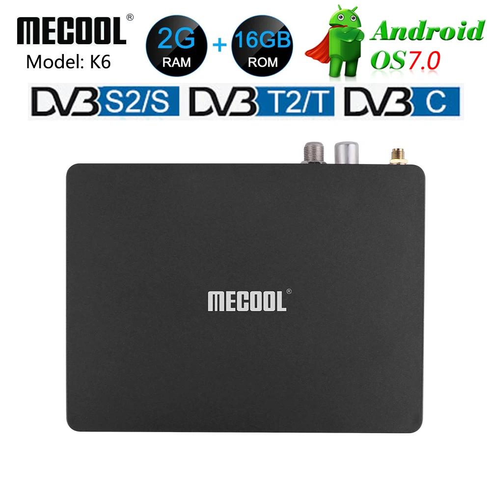 MECOOL K6 DVB-T2 DVB-S2 Smart Android 7,0 ТВ-приставка Hisilicon HI3798M четырехъядерный 2 Гб ОЗУ 16 Гб ПЗУ 4K телеприставка DVB-C медиаплеер