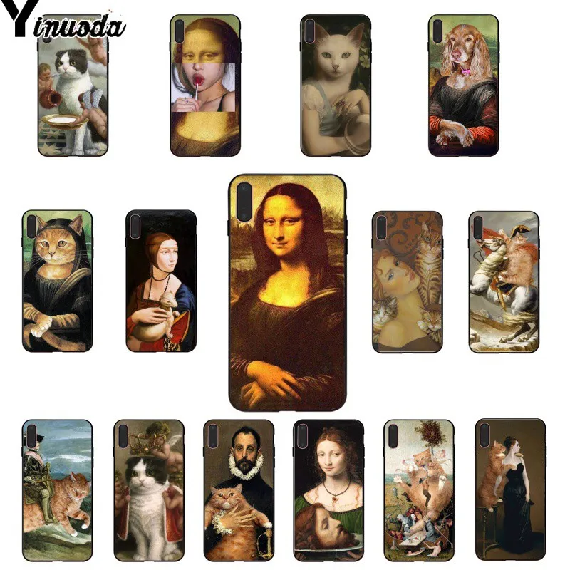 Yinuoda Забавный чехол для телефона Leonardo da Vinci Mona Lisa Pat Cat Art эстетика Apple iPhone 8 7 6 6S Plus X XS