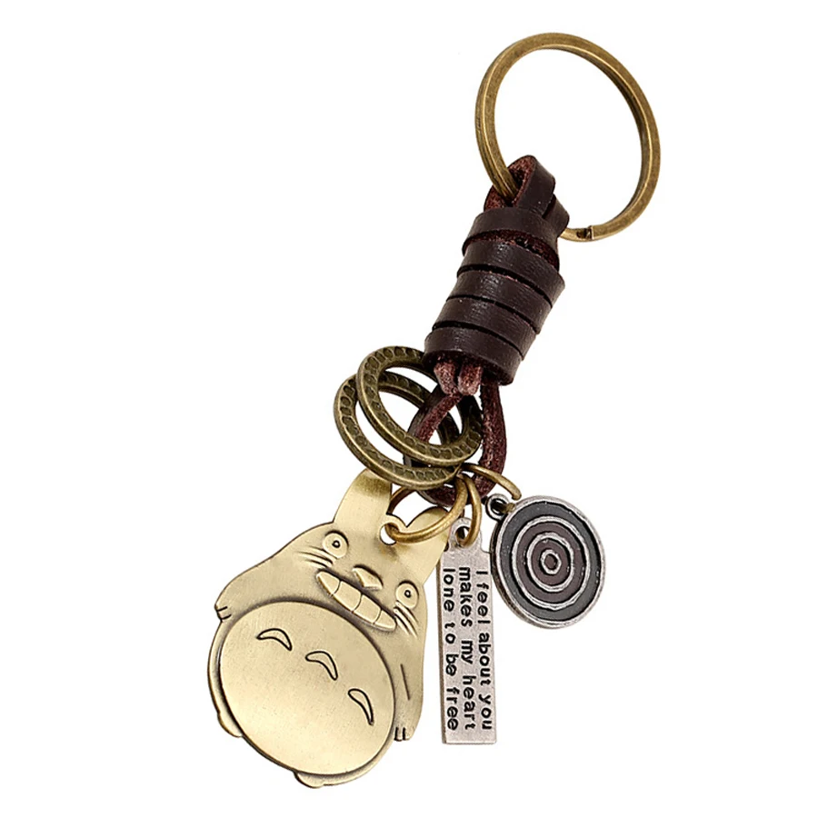 Novelty Men Vintage Pet Style Bag Keychain Genuine Leather Unisex Key