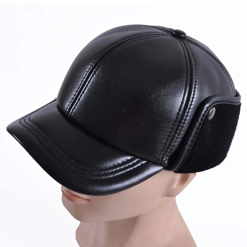 

Svadilfari Wholesale New 2018 Male Winter Warmer Ear Bomber Hat Man 100% Genuine Leather Black Men/Women Large Size 55-60cm Caps