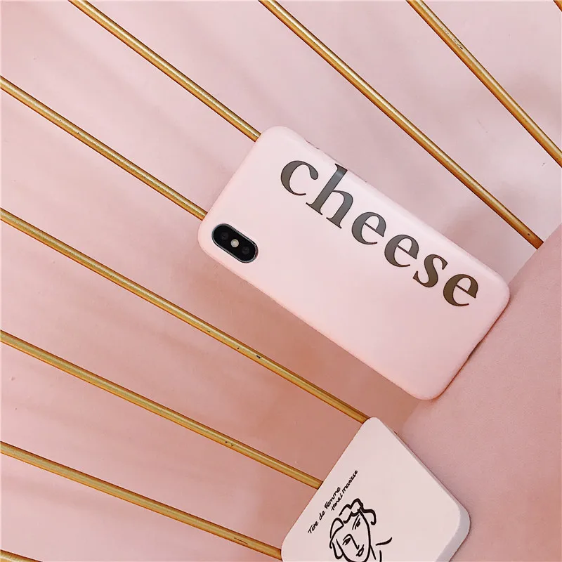 Simple Letters Cheese Pink Phone Case for iPhone XS MAX Case for iPhone X XR 6 6S 7 8 Plus Case Soft Silicon Matte Cover Capas04