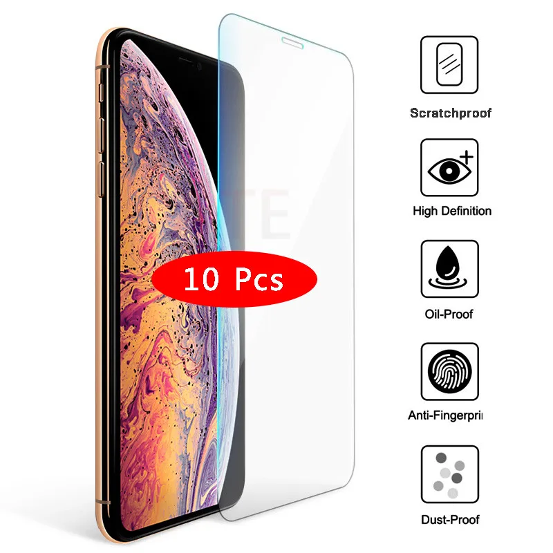 Закаленное стекло ATE 10 шт. для iPhone X XS MAX XR 5 5S SE 5c Защитная пленка для экрана для iPhone 6 6s 7 8 Plus защита стекла