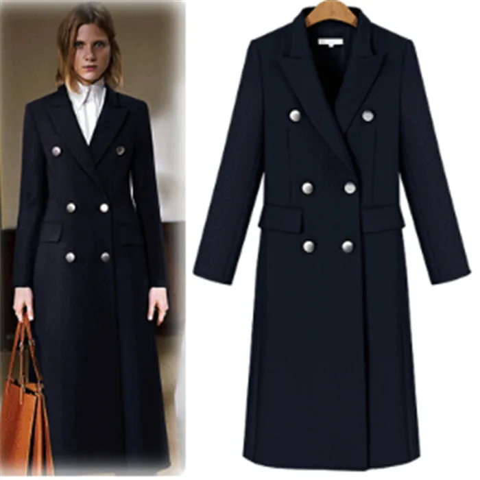 

UK New 2019 Spring Autumn Women Notched Double breasted Long Coat Casual Female Navy Beige Pink Overcoat Casacos Manteau femme