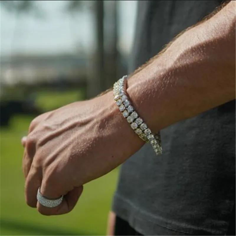 

1 Row Bling Iced Out Mens Zircon Tennis Chain Bracelet Men CZ Link Chain For Hip Hop Jewelry Gold Silver Black Color