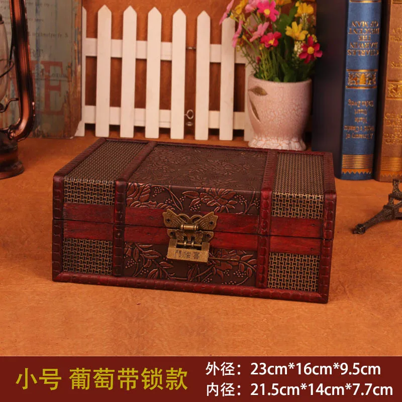 Ретро деревянный ящик для хранения с замком украшения для дома Настольный блокнот-органайзер коробки для ювелирных изделий антикварная косметическая коробка для дома - Color: Grape