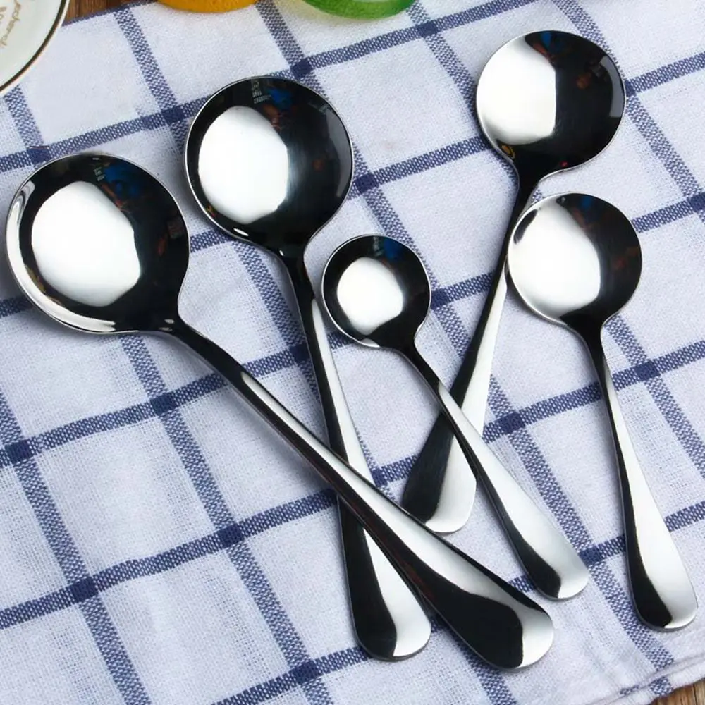 5pcs/set 304 Stainless Steel Dinner Spoon Round Spoon Tableware Spoon