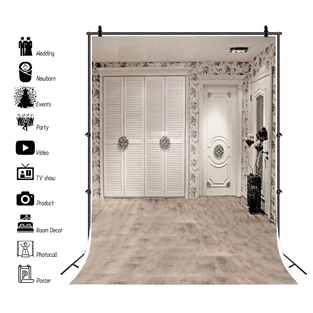 Laeacco القديم باب خزانة ملابس نمط خشبية الطابق الداخلية الأطفال التصوير الخلفيات خلفيات للتصوير الفوتوغرافي للصور الاستوديو
