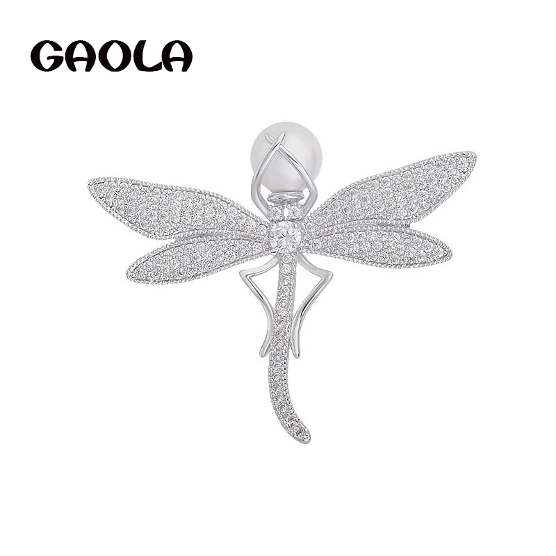 

GAOLA Hot Micro-inserts Fashion Silver Color Dragonfly Imitation Pearl Brooches Party Gift GLX0131