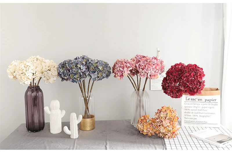 JAROWN Artificial Hydrangea Flowers European Style Retro Dry Hydrangea Simulation Fake Flower Branch Wedding Home Interior Decor (5)