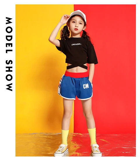 Girls boutique outfits 4 6 8 10 123 14 16 18 Years hip hop T shirt dance costume kids jazz girls summer clothes Girls set 140 (5)