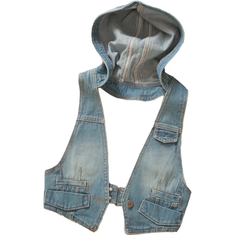 New 2017 Spring Summer Women Casual Short Hooded Denim Vests Female V