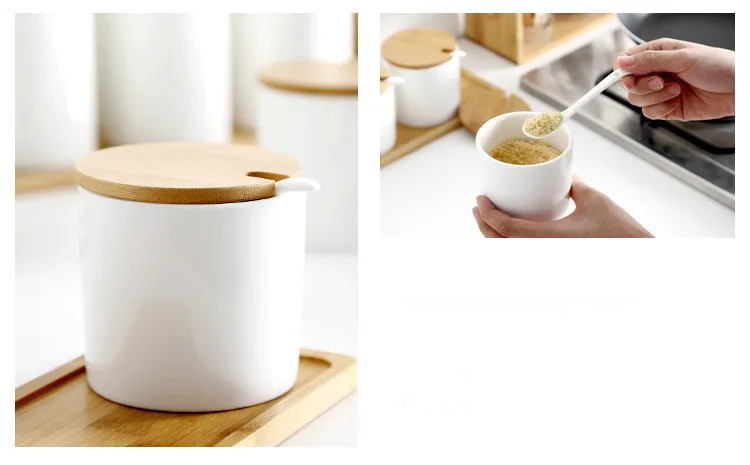 1 набор кухонных керамических белых Соусники масляный горшок уксуса бутылка с соевым соусом перечница приправа банка бамбук ок 0888