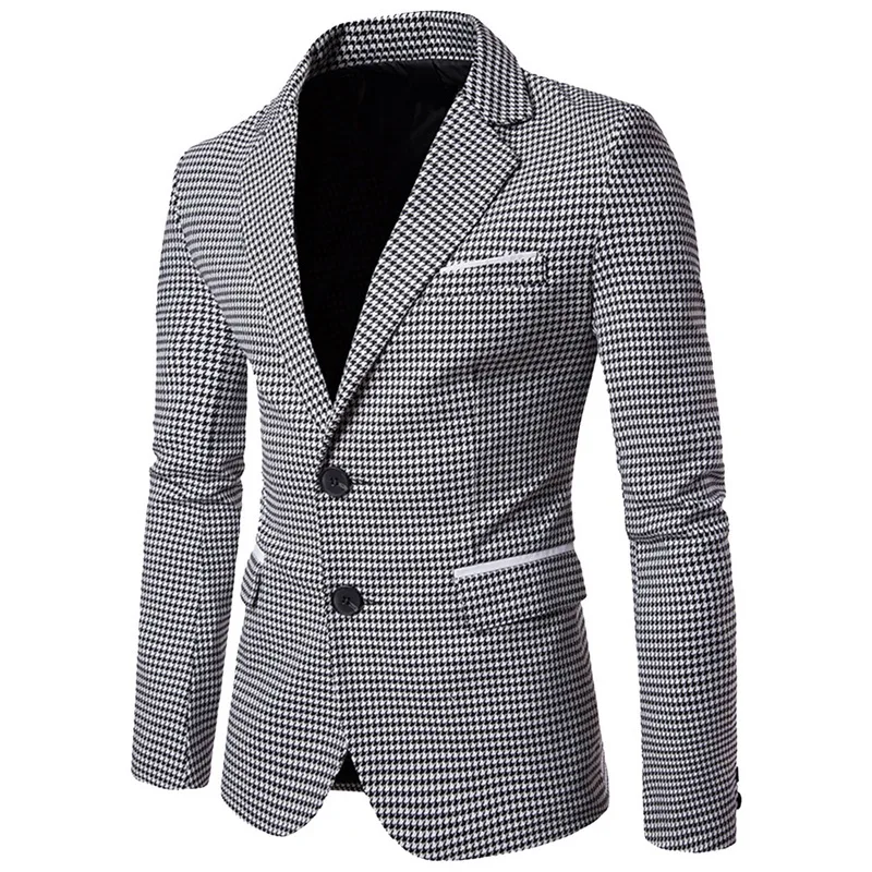 MoneRffi пиджак мужской блейзер куртки мода плед Бизнес размера плюс Формальные костюмы пальто тонкий Свадебная вечеринка пальто - Цвет: Black White