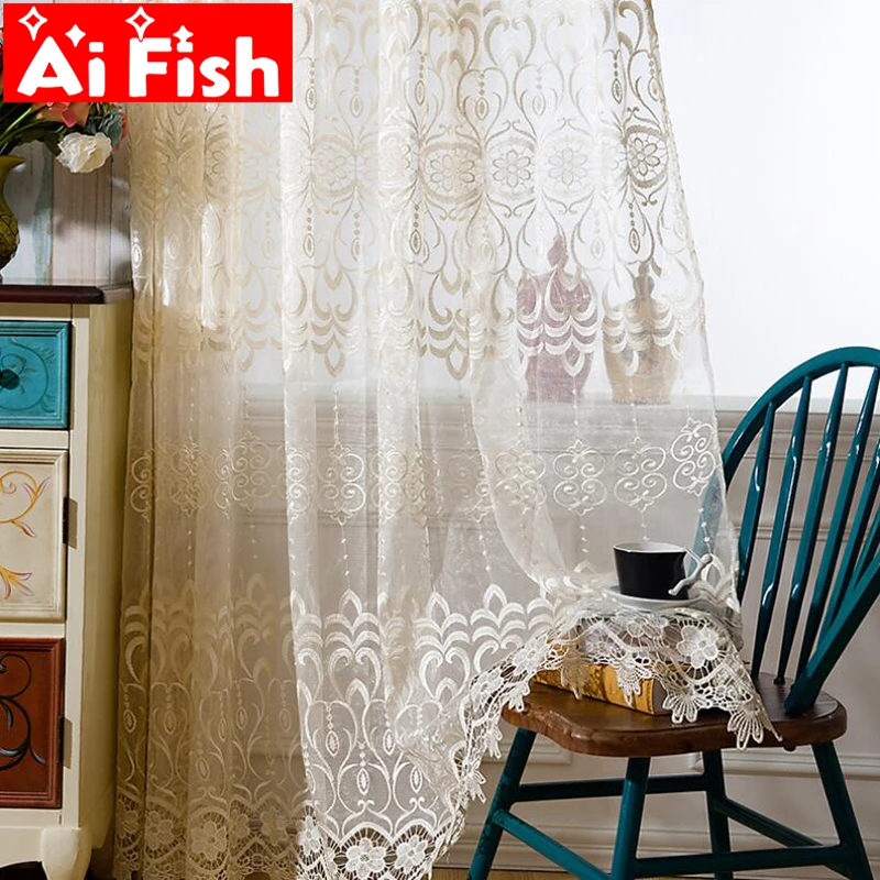 

Europe Embroidered Biege Luxury Sheers For Window Treatment Wine-red Romantic Tulle For Living Room Drapes panels Ap066-40