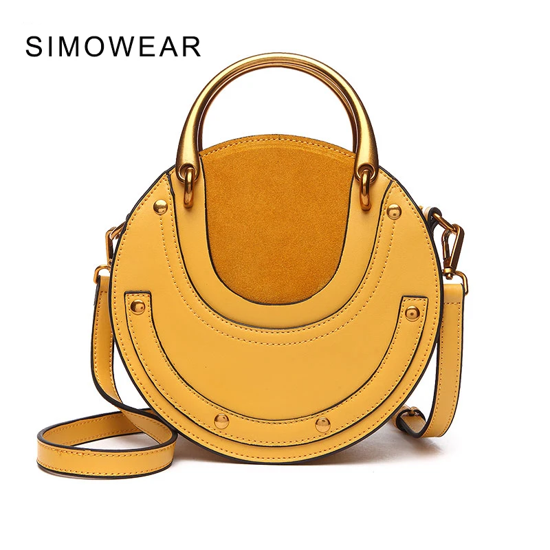 SIMOWEAR 2017 Neweat Circular Tote Bag Split leather Classic Brand
