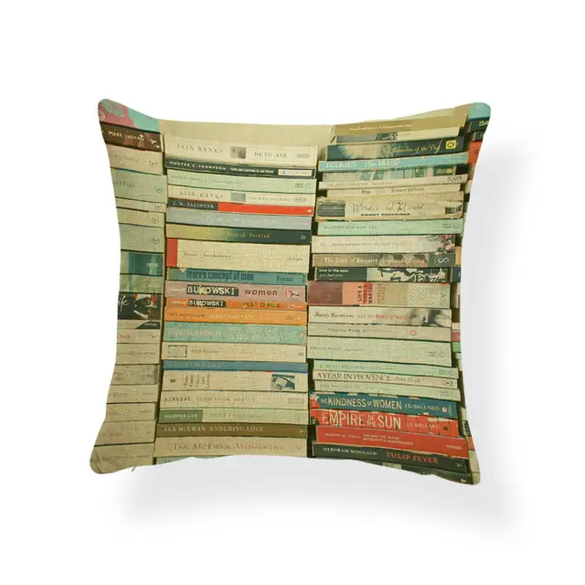 Camera Cushion Cover Stack Of Books Car Pillow Case Childlike