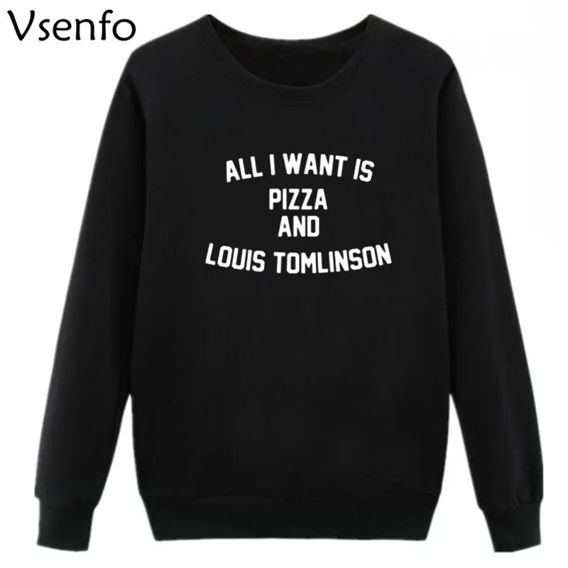 Vsenfo Harajuku Sweatshirt Women All I Want Is Pizza And Louis Tomlinson Hoodies Casual Crewneck Pullover Sweatshirts Sweatwear