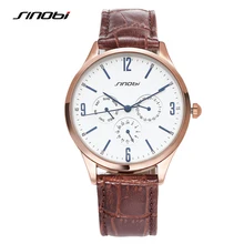 SINOBI Causal Men s Golden Wrist Watches Calendar Leather Watchband Luxury Brand Males Geneva Quartz Clock