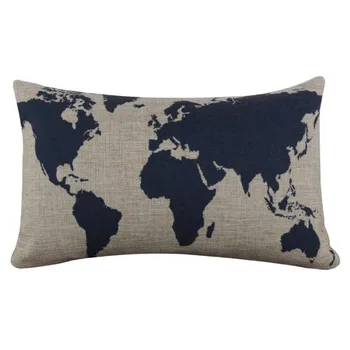 

2020 Luck Hot High Quality Burlap Linen Dark Blue World Map Cushion Individuality 810 WH
