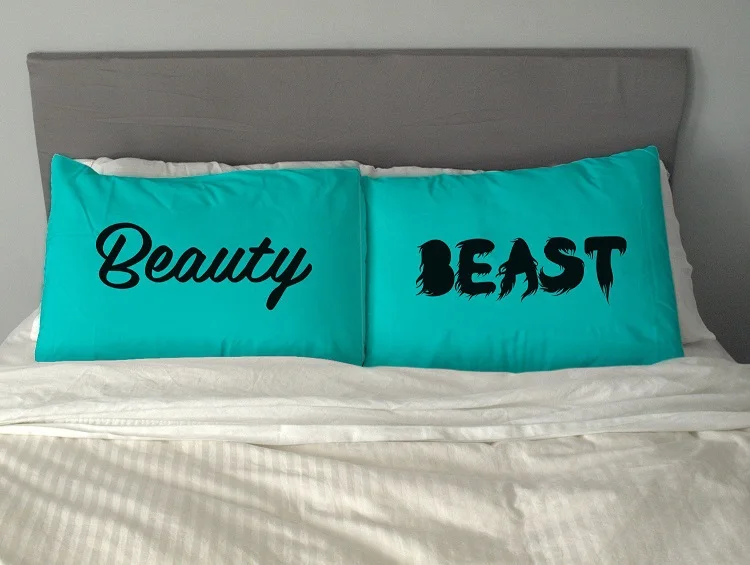 Quirky Funny Beauty and Beast Pillowcase Set Pillow Case Pillowcases Custom Fun Wedding