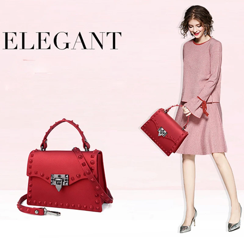 

Women Spring 2019 new vintage fashion Handbag Lady riveted small square red Shoulder Bag Female Crossbody Bags 268