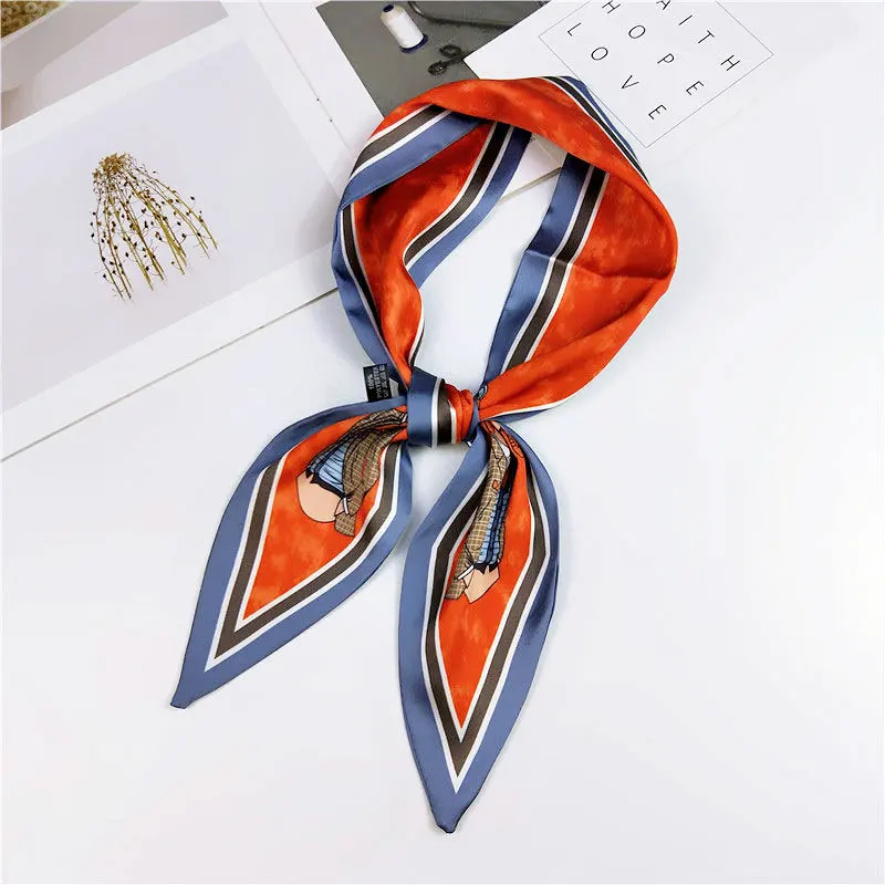 Fashion Hair Scarf For Women Neckerchief Cute Tie Wrist Ribbons Print Silk Satin Bag Scarfs Long Skinny Scarves For Ladies - Цвет: 07