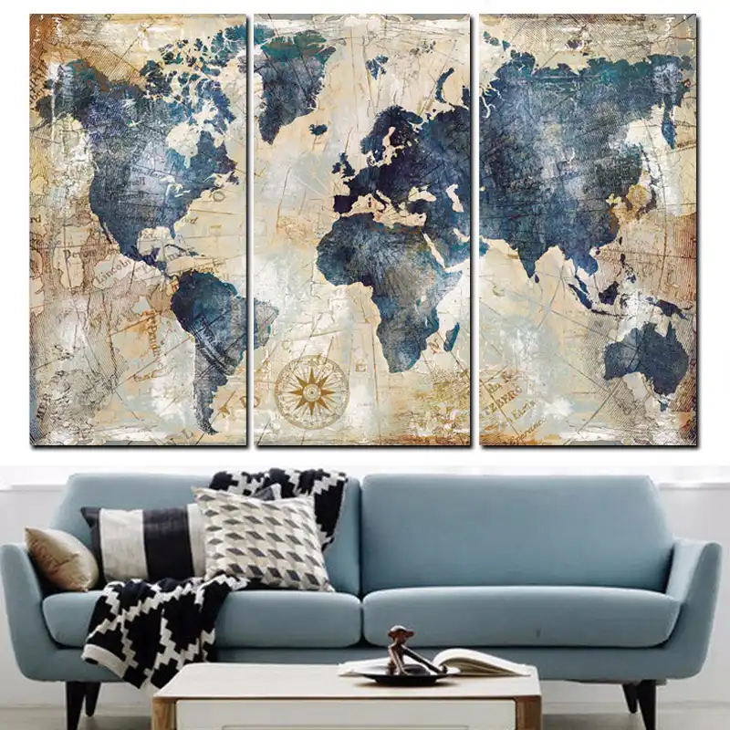 Vintage World Map Poster Decorative Prints Canvas Wall Pictures 3