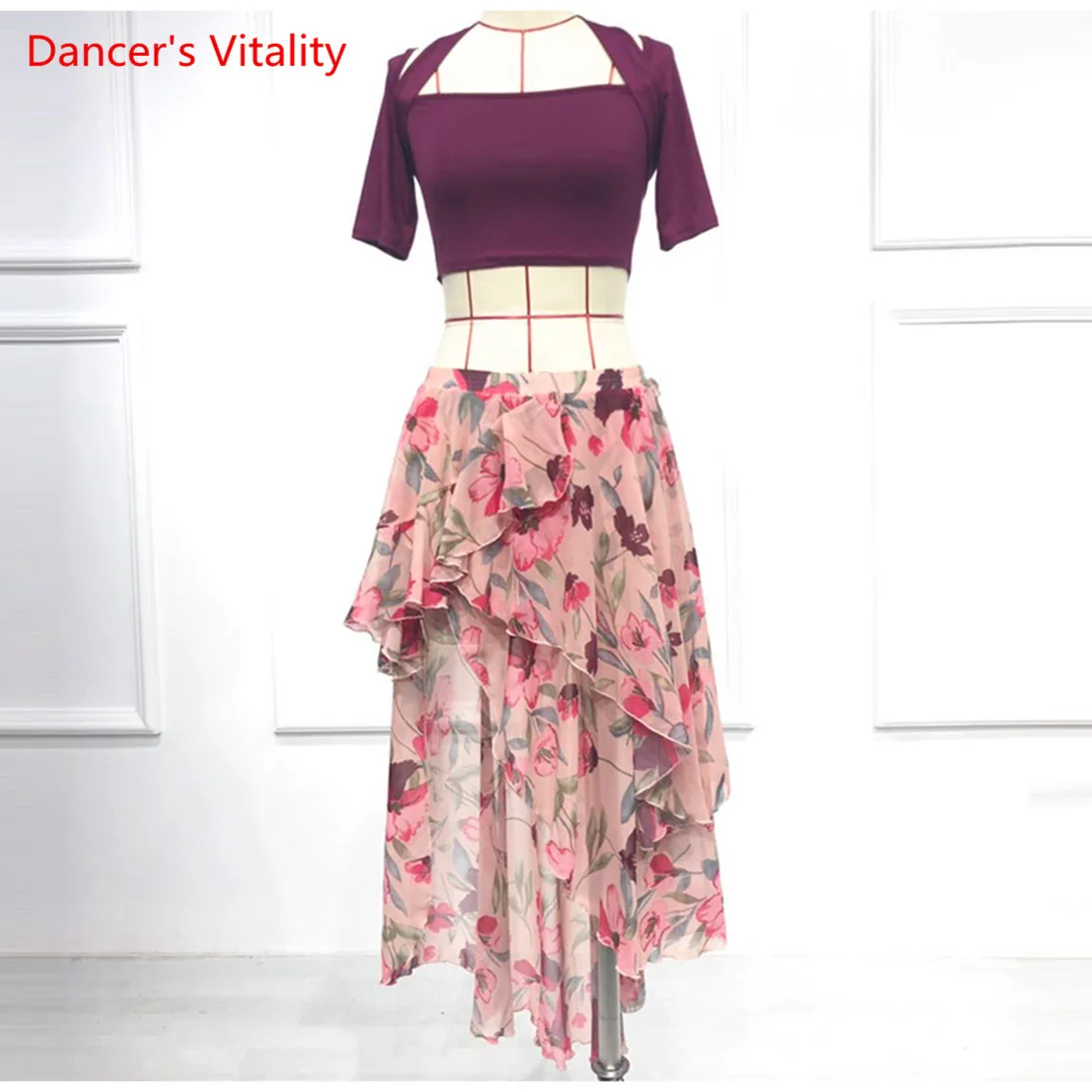 

Women Belly Dance Sexy Halter Modal Top Chiffon Long Skirt 2pcs Oriental Dance Suit Competition Set M L XL