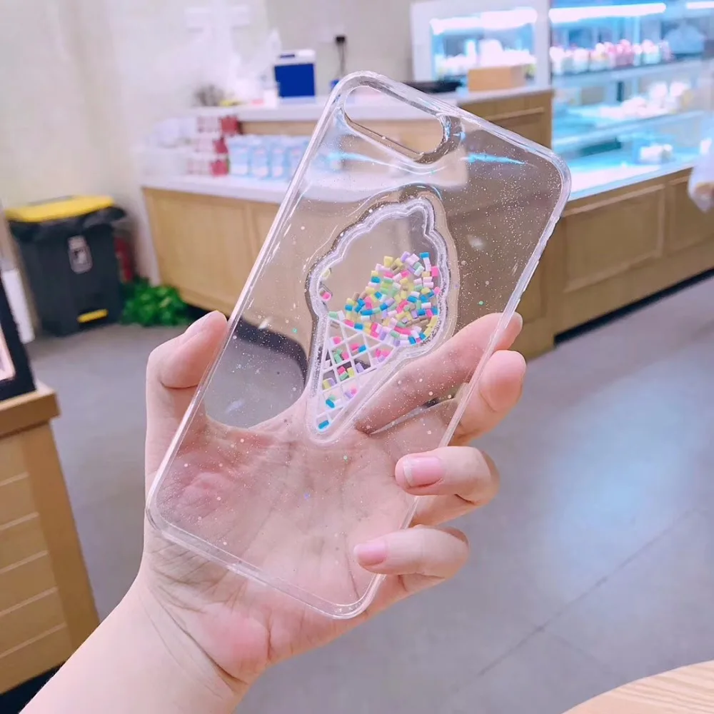 Aoweziic Lovely 3D Dynamic Summer Ice Cream Phone Case For iPhone X XS MAX XR 6S 7 8 Plus Shining Glitter Back Cover Ice cream