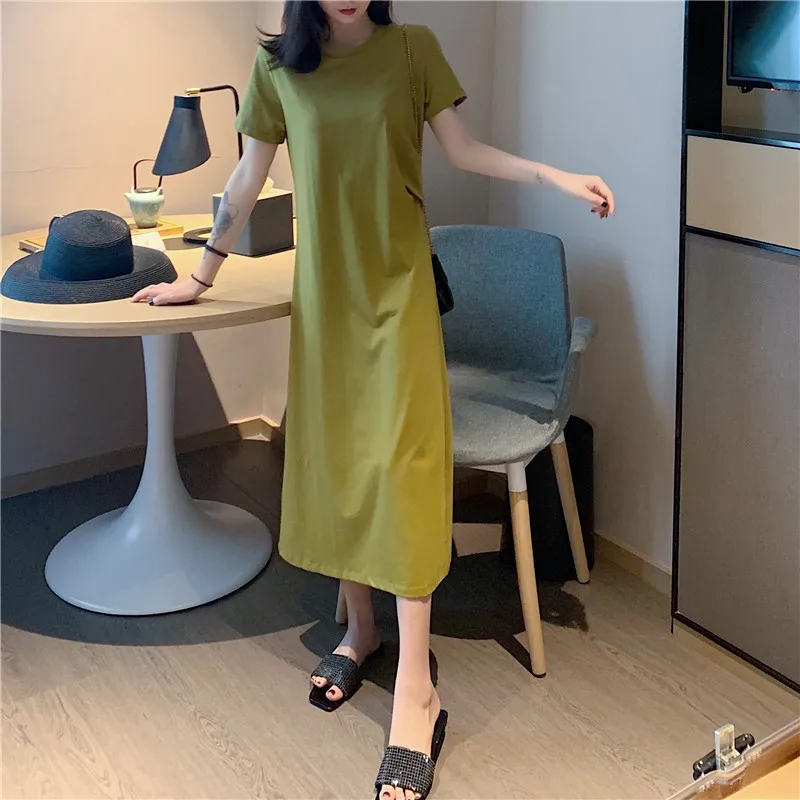 

Fashion Women's Dress Short Sleeve Maxi Dress Loose Slit Long Dress Sundress Female Summer Plus Size Women Clothing