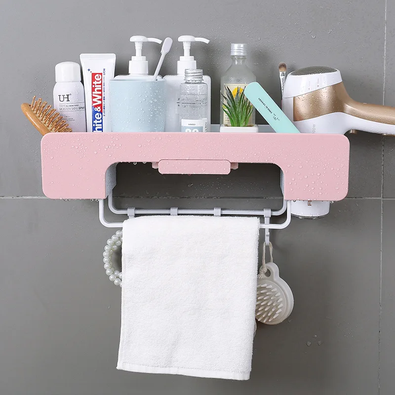 

Multi-function Storage rack Wall towel rack Stacks Free punching for Toilet Shower Room Kitchen Free punching