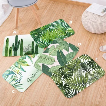 

Tropical Plant leaves Pattern Printing Bath Mat Polyester Short Fluff Bathroom Kitchen Carpet Home Bathroom Anti-Slip Bath Mat