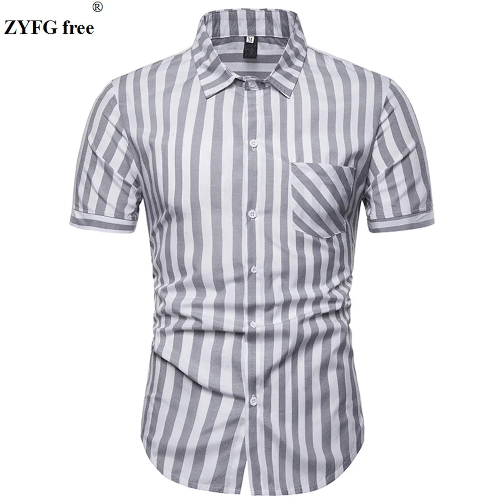 

High quality men's shirt striped short-sleeved turn-down collar casual shirts simple tide to take the youth men shirt