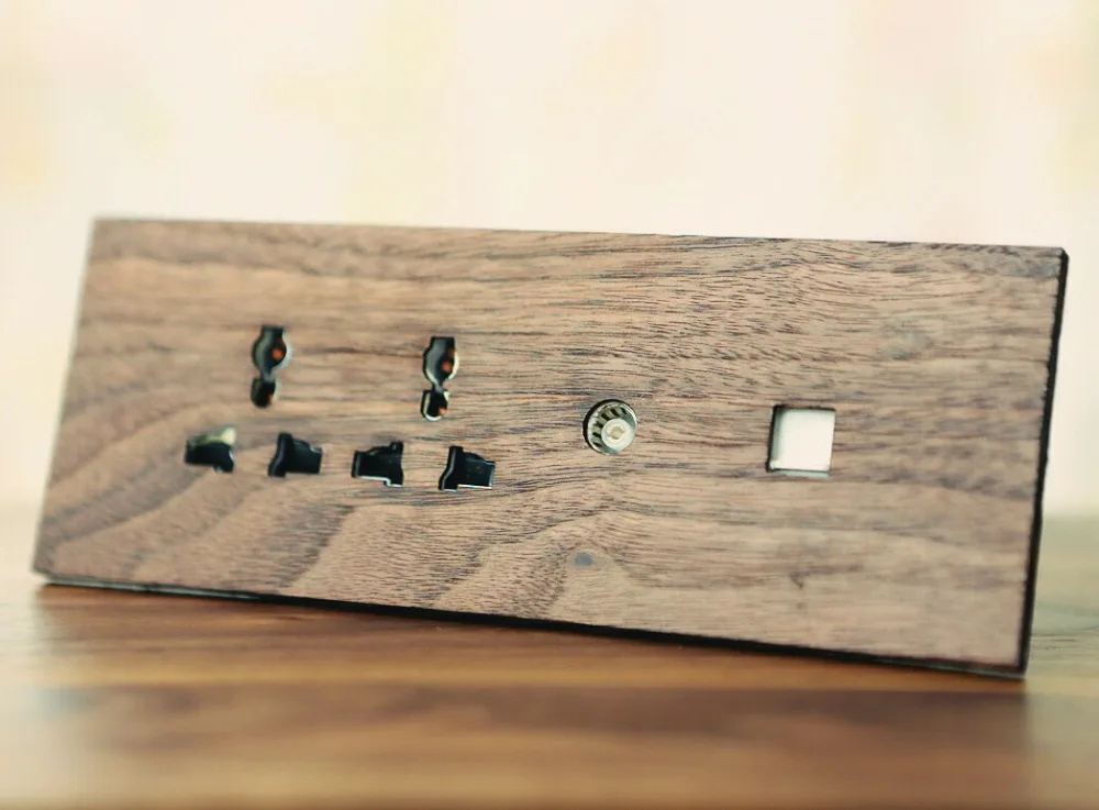 

Black Walnut Wood Hand Made 6 Hole + Network + TV Closed Circuit Power Supply Socket Panel