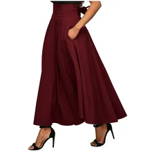 U-SWEAR, Новая Элегантная юбка с завышенной талией, цвета красного вина, черный, однотонные женские длинные юбки Faldas Saia 2XL, юбка Женская больших размеров