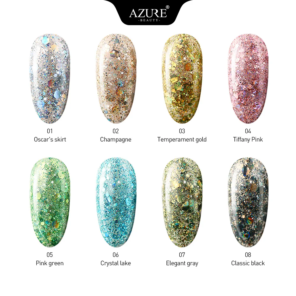 Лак для ногтей AZURE BEAUTY 3 шт./лот блестящий Платиновый лак Блестящий цветной гель