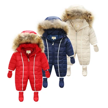 

Baby Winter rompers baby Girl Warm Clothes 3pcs/set Boys Outerwear Kids Jumpsuit Baby natural fur Down snowsuit