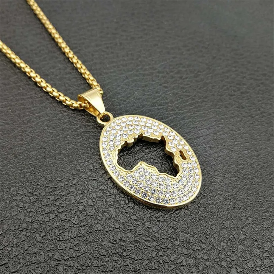 Хип хоп Iced Out Африканская Карта золотые ожерелья и подвески цвет нержавеющая