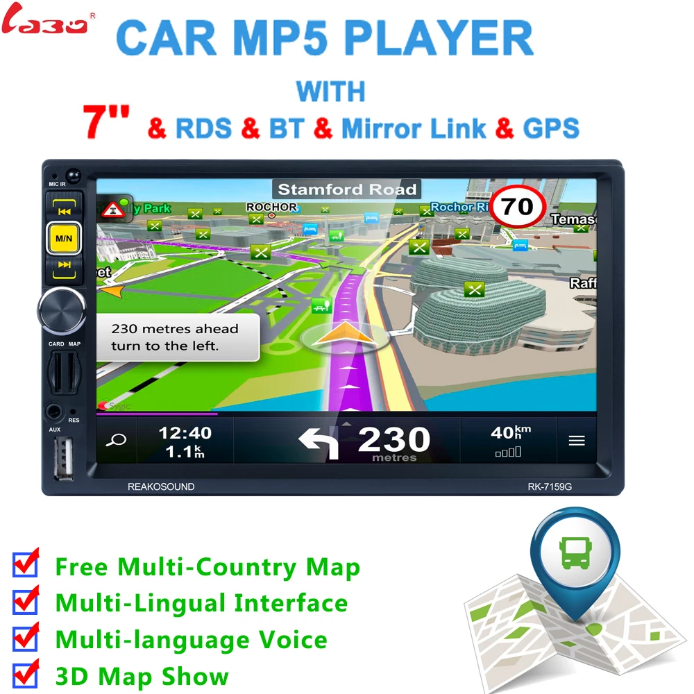 Новый Автомобильный мультимедийный плеер 2 Din с GPS навигацией 7 дюймовый сенсорный