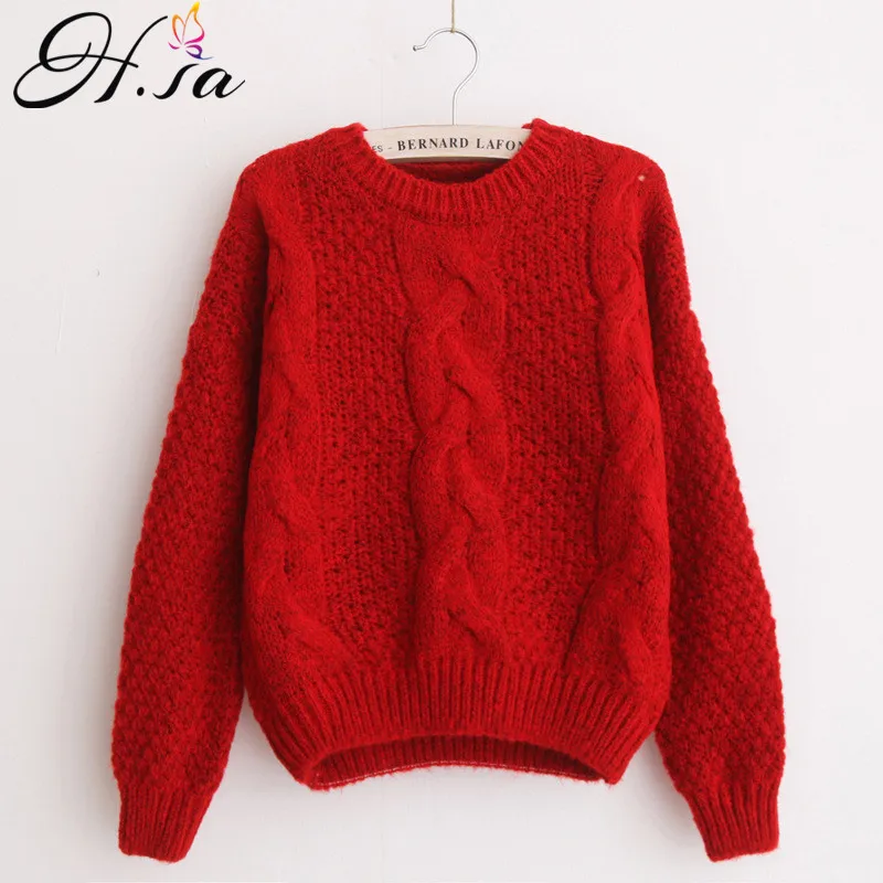 H.SA Women Sweaters Warm Pullover and Jumpers Crewneck Mohair Pullover Twist Pull Jumpers Autumn 2017 Knitted Sweaters Christmas