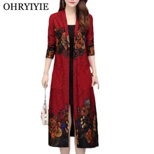 OHRYIYIE размера плюс 5XL Цветочный Принт женский кардиган свитер весна осень винтажный вязаный свитер женское плотное пальто XL-5XL