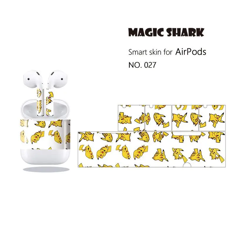 Magic Shark Cute Pikachu Pokemon Full Wrap PVC Ultra Thin Sticker Case Film Earphone Cover Skin for Apple Airpods 021-030